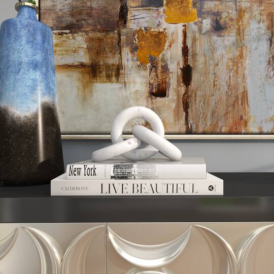 10" White Marble 3 Link Chain Sculpture Décor